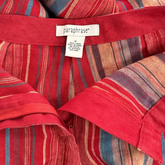 Paraphrase Red Linen Pant And Blazer Jacket Set Size 8 Vibrant Retro Striped - Picture 12 of 15
